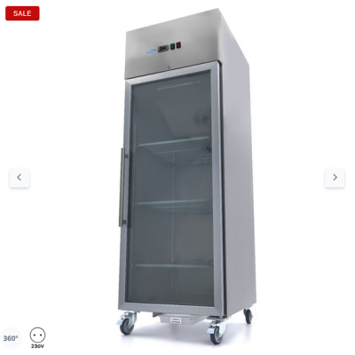  Καταψύκτης - 600L - 3 ρυθμιζόμενα ράφια (2/1 GN) - ανοξείδωτος χάλυβας - με γυάλινη πόρτα